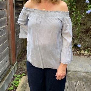 Off shoulder pinstripe blouse
